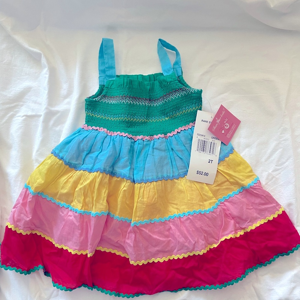 Rare Editions Green Turquoise Yellow Pink Tiered Sundress